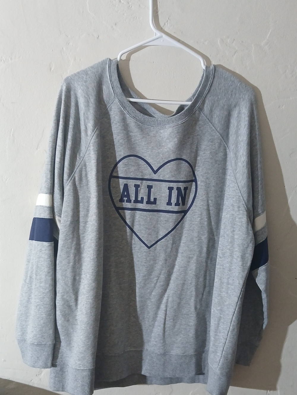 Old Navy Gray Crewneck Sweatshirt with Navy 'All In' Heart Size XXL